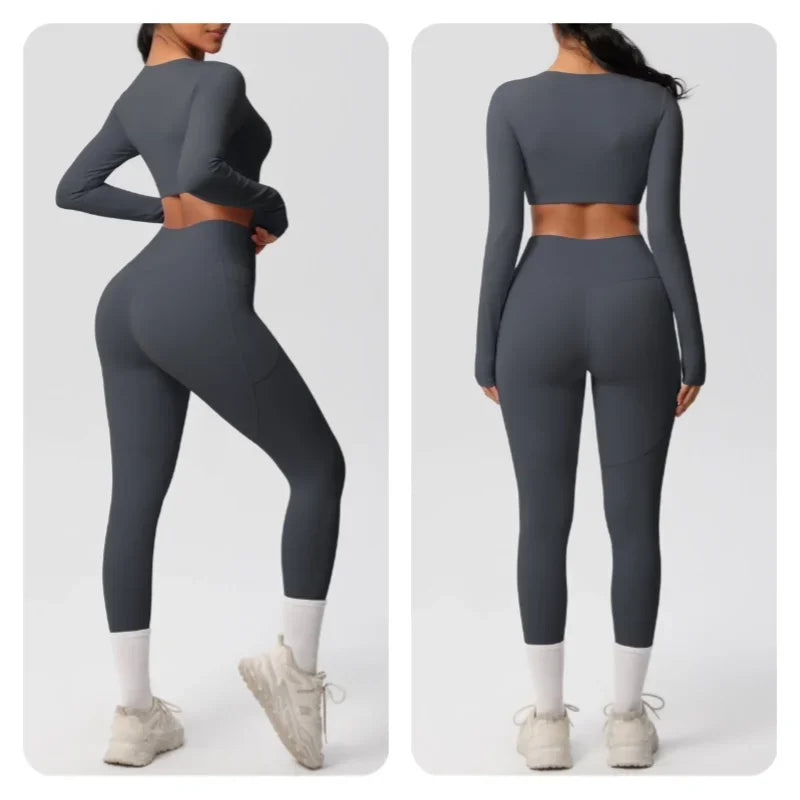Yoga Gym Set Women Sports Impact Longline Strappy Top Fitness Overalls Sets Womens 2 Piece Sportswear Woman Gym Leggings Solid