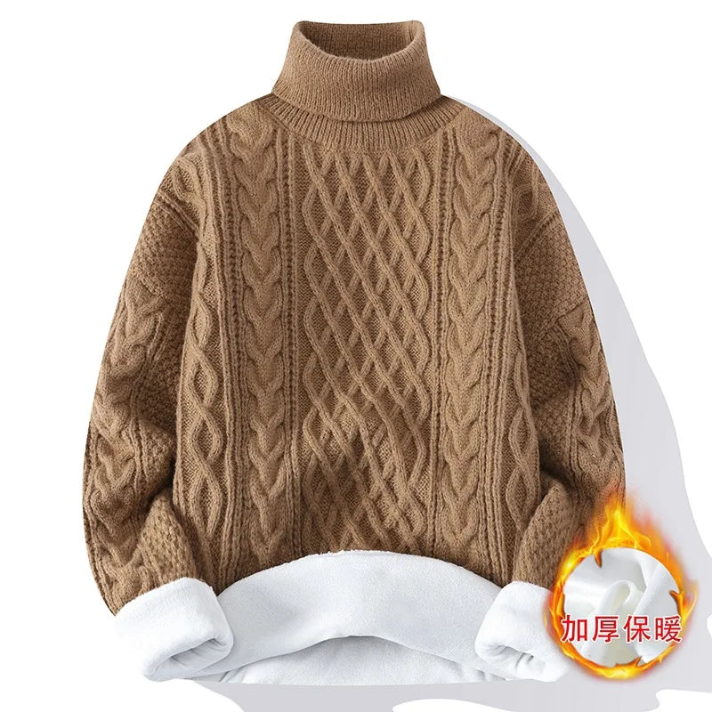 New Winter Men Fleece Warm Turtlenecks Sweaters Man Loose Casual Knitted Pullovers High Quality Male Pullovers Thicker Clothing