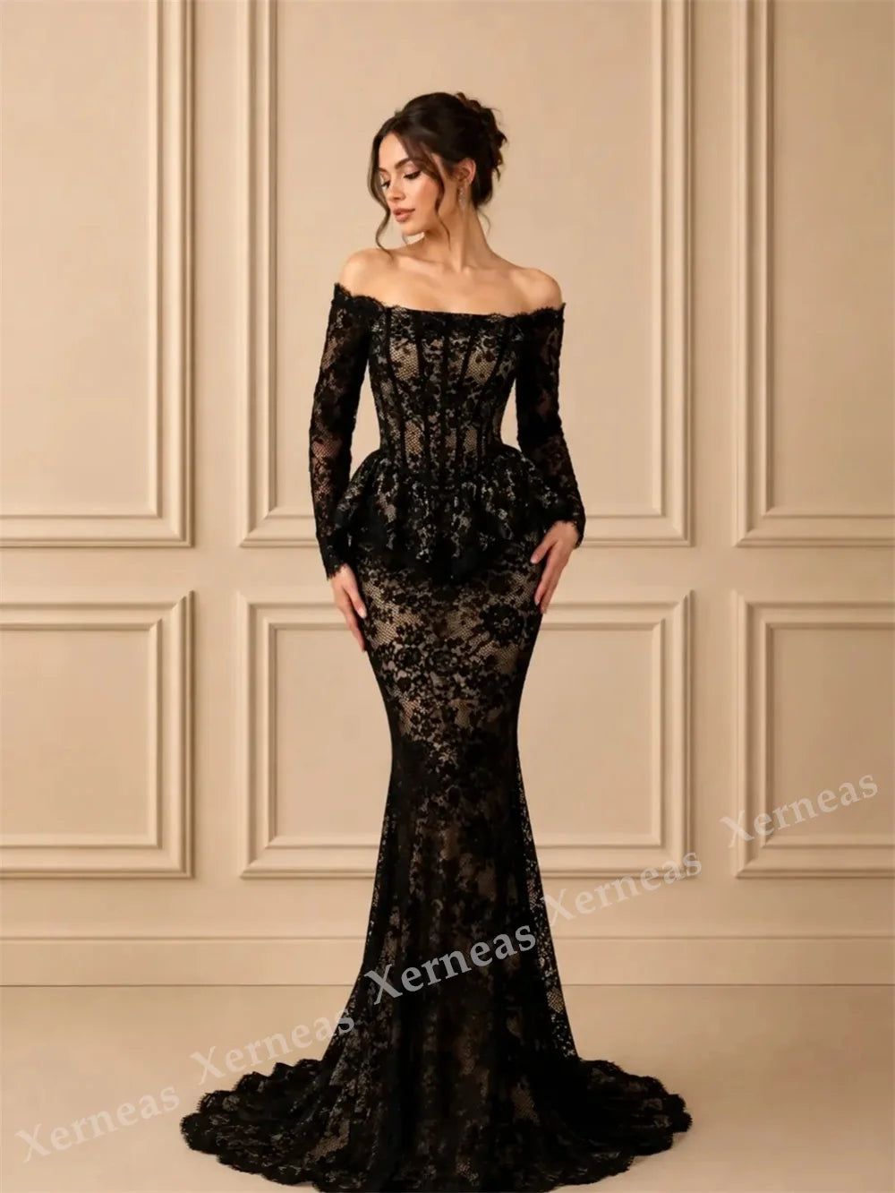 Customized Temperament Elegant Off-the-shoulder Evening Gowns for Banquet Lace Wedding Party Dress High Quality
