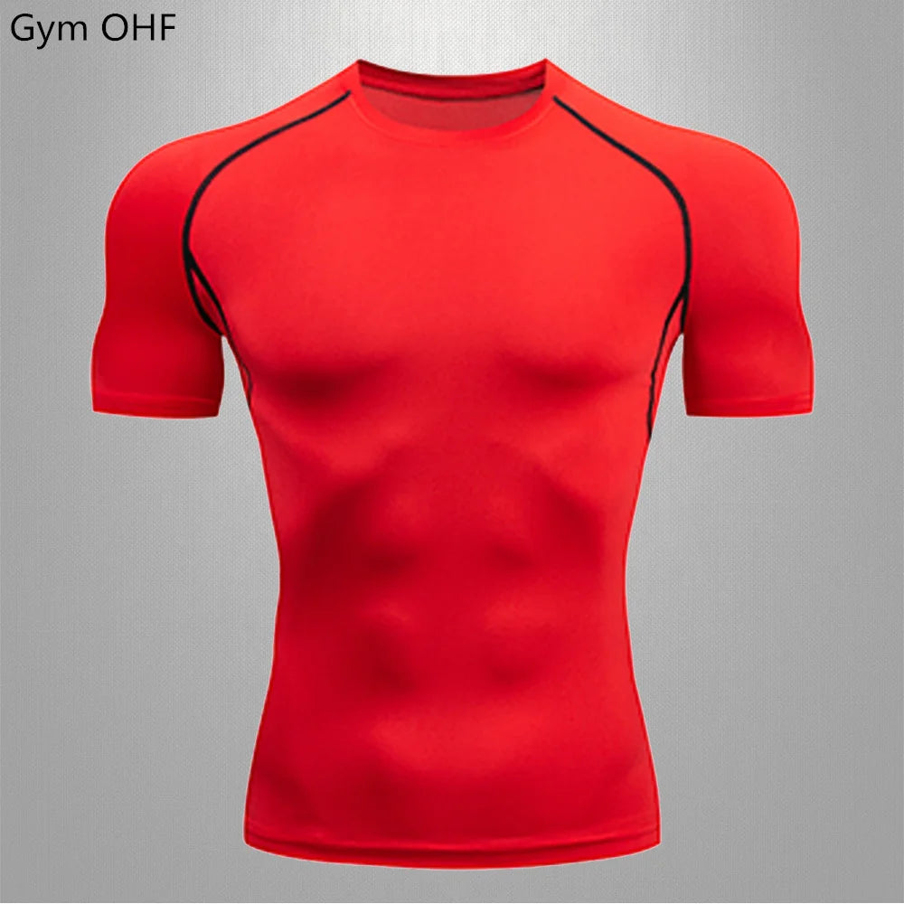 Gym Fitness T Shirt Men's Short Sleeve Summer Boxing Jersey Legging Men Rashguard Compression Pants Quick Dry Tight T-Shirts Men