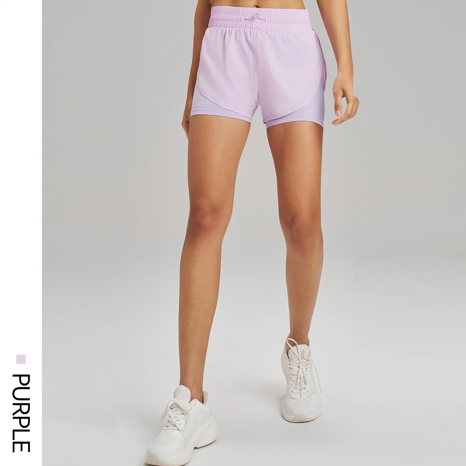 Yoga Shorts Sports Fitness Shorts High Waist Running Fake Two Pieces Anti-Shine Shorts Women's Double Layer Training Leggings