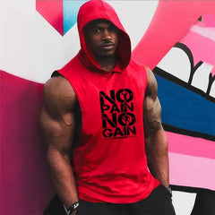 Men’s Fitness Workout Sportswear Tops Bodybuilding Hooded Tank Top Cotton Printed Sleeveless T-shirts Casual Hip Hop Undershirt