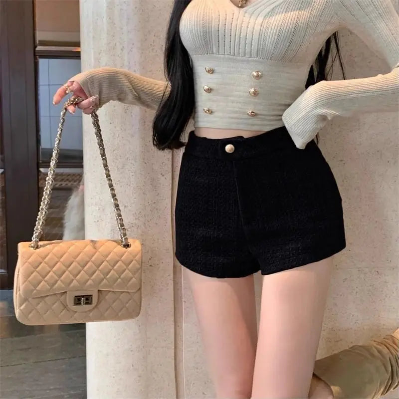 High Waist A Line Wool Shorts