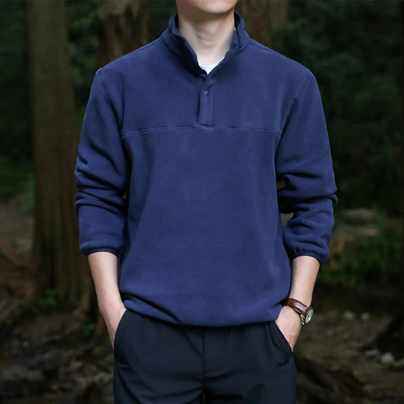 2025 Men Sweatshirt Turtleneck Half Button Pullover Male Polar Fleece Casual Basic Elegant Work Wear Winter Autumn Warm Jacket