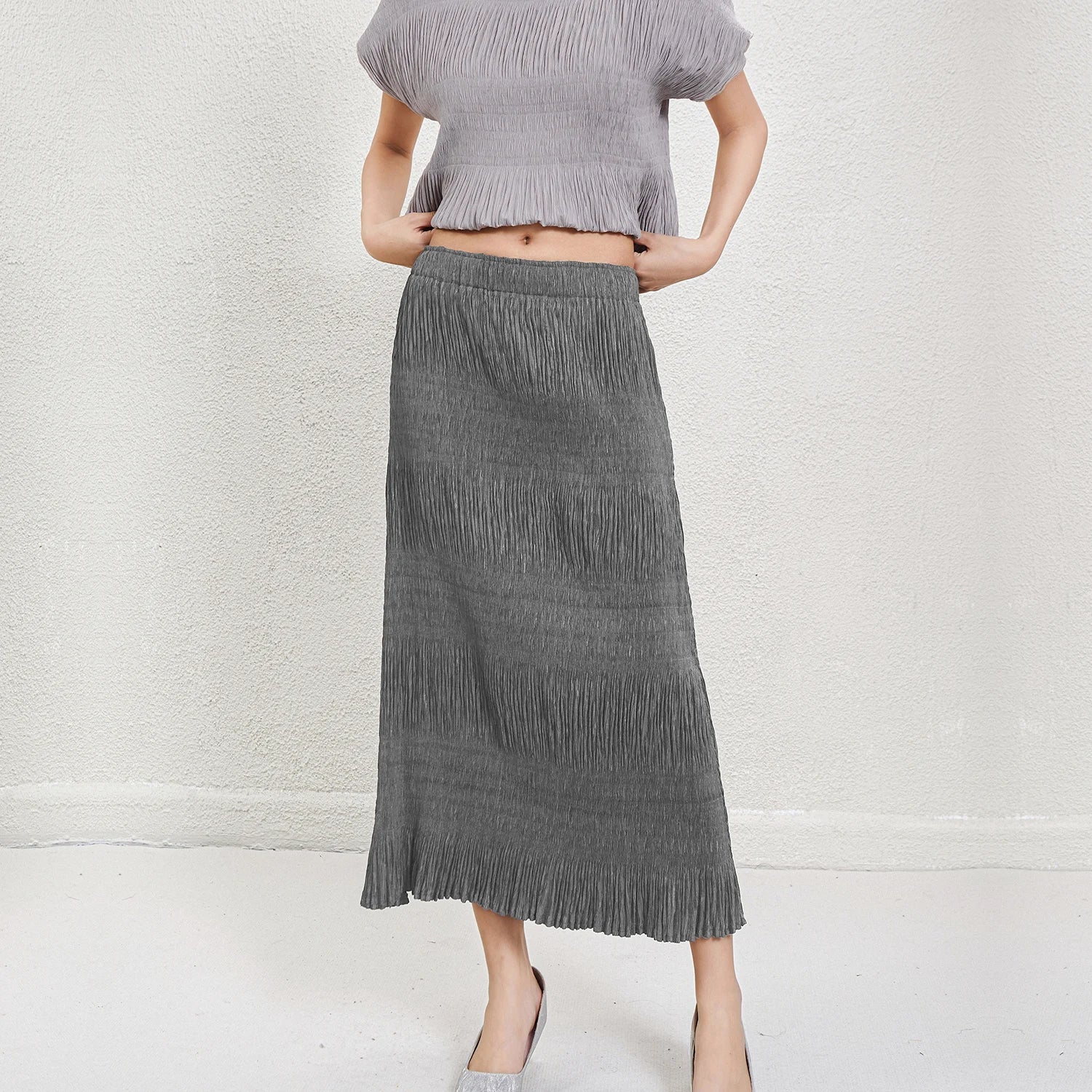 Flowy Pleated Chiffon Maxi Skirt