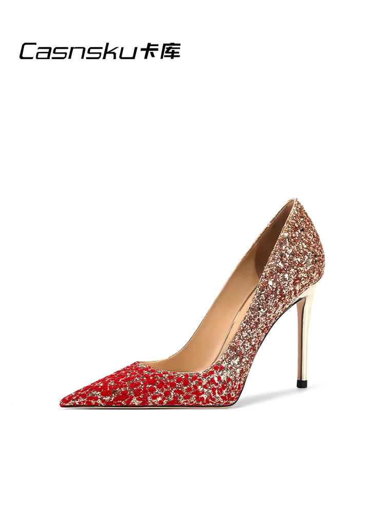 Heels for Women Luxury Women's High Heels Pointed Toe Glitter Red Designer Pumps Wedding Bridal Valentine Ladies Shoes Women