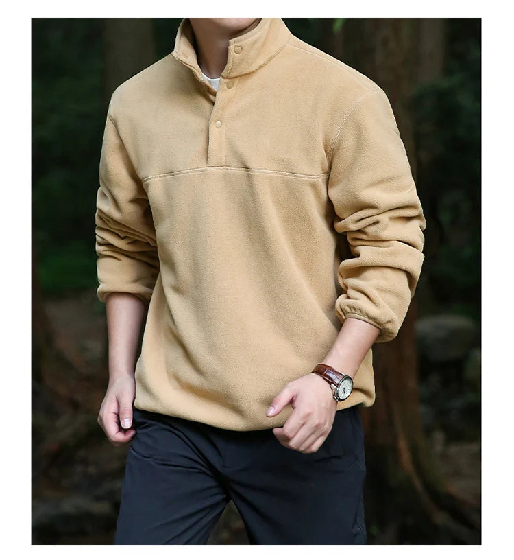 2025 Men Sweatshirt Turtleneck Half Button Pullover Male Polar Fleece Casual Basic Elegant Work Wear Winter Autumn Warm Jacket