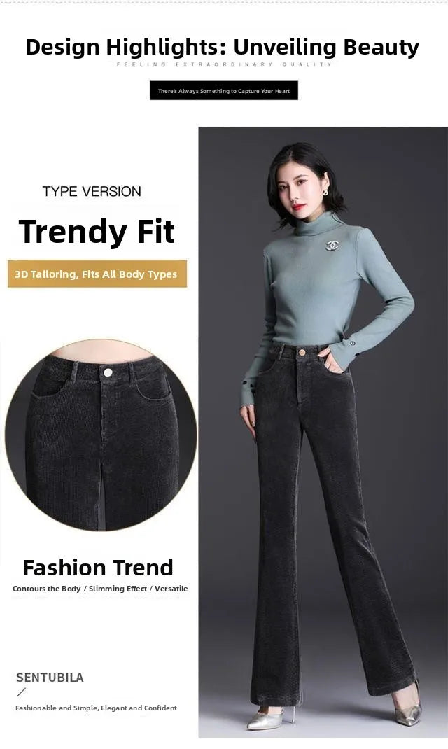 High Waist Corduroy Women's Pants Spring Autumn Winter Fashion Micro Flared Casual Trousers Slimming Warm Long Pants
