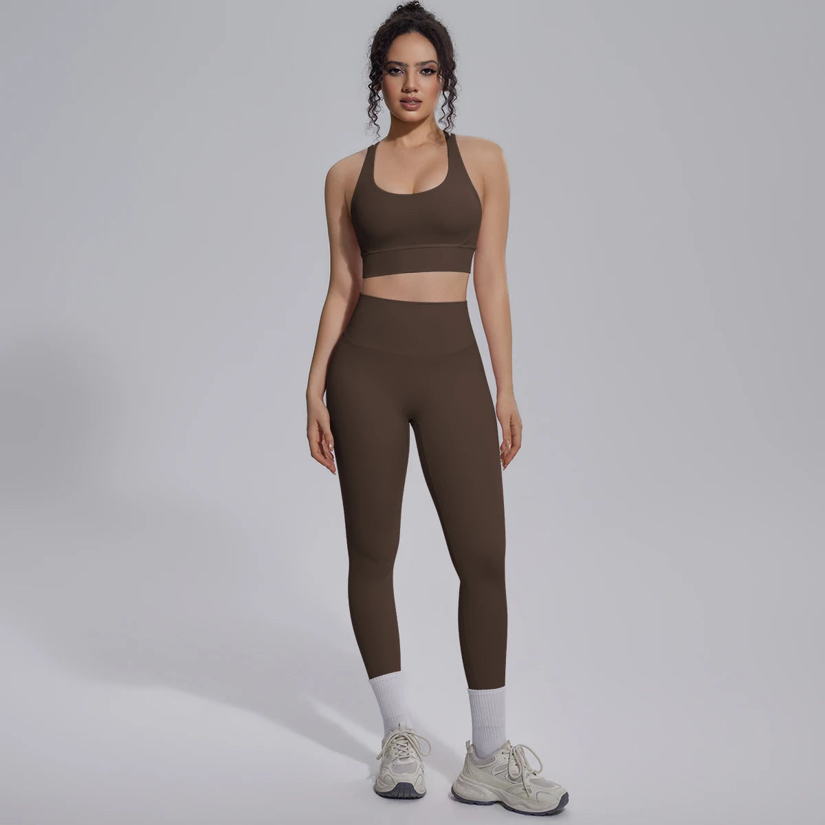 New Yoga Set for Woman Summer Gym Sports Running Bra Top Breathable Peach Buttocks Women Leggings Solid Color Yoga Set