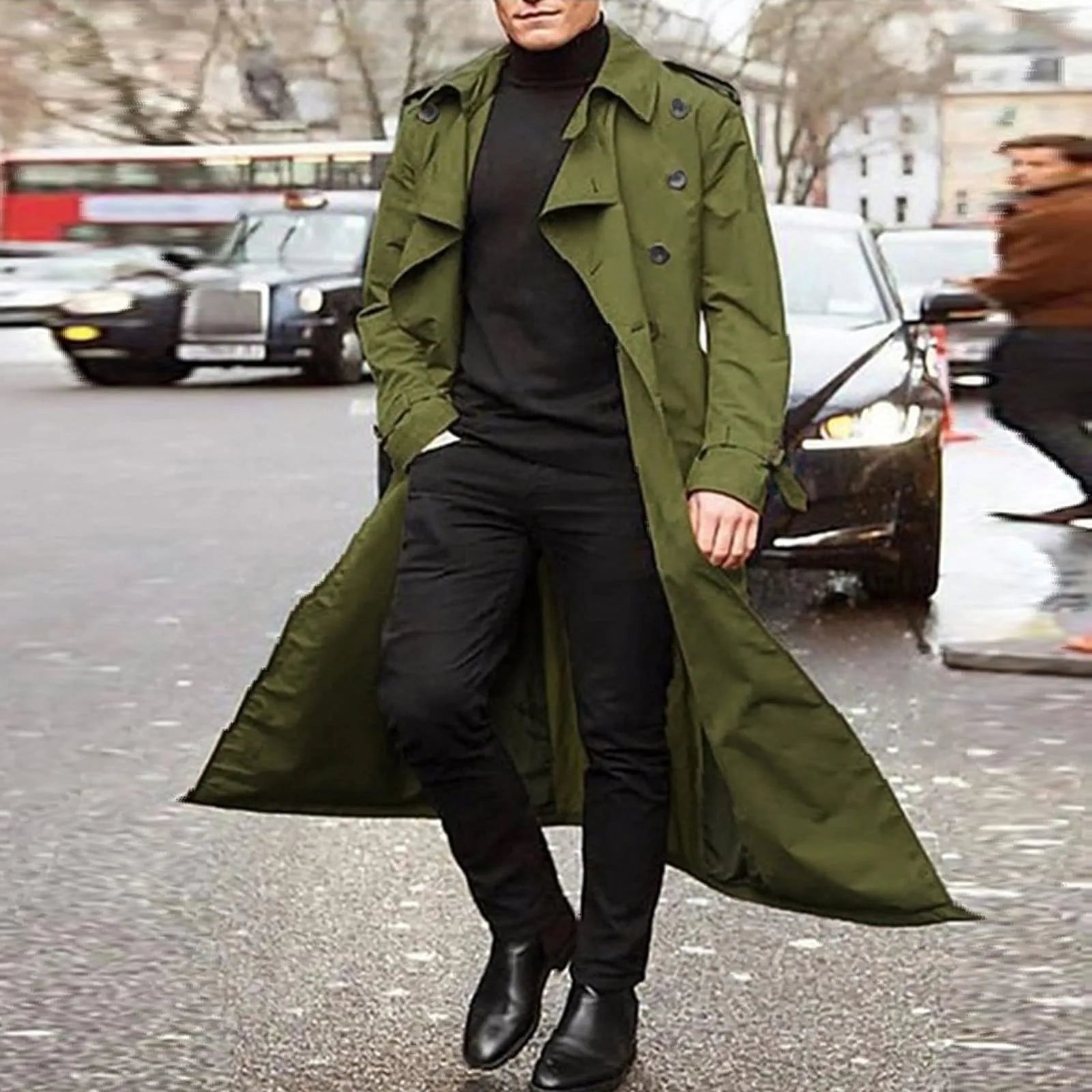 Men’s Luxury Full-Length Trench Coat – England Style Business Overcoat