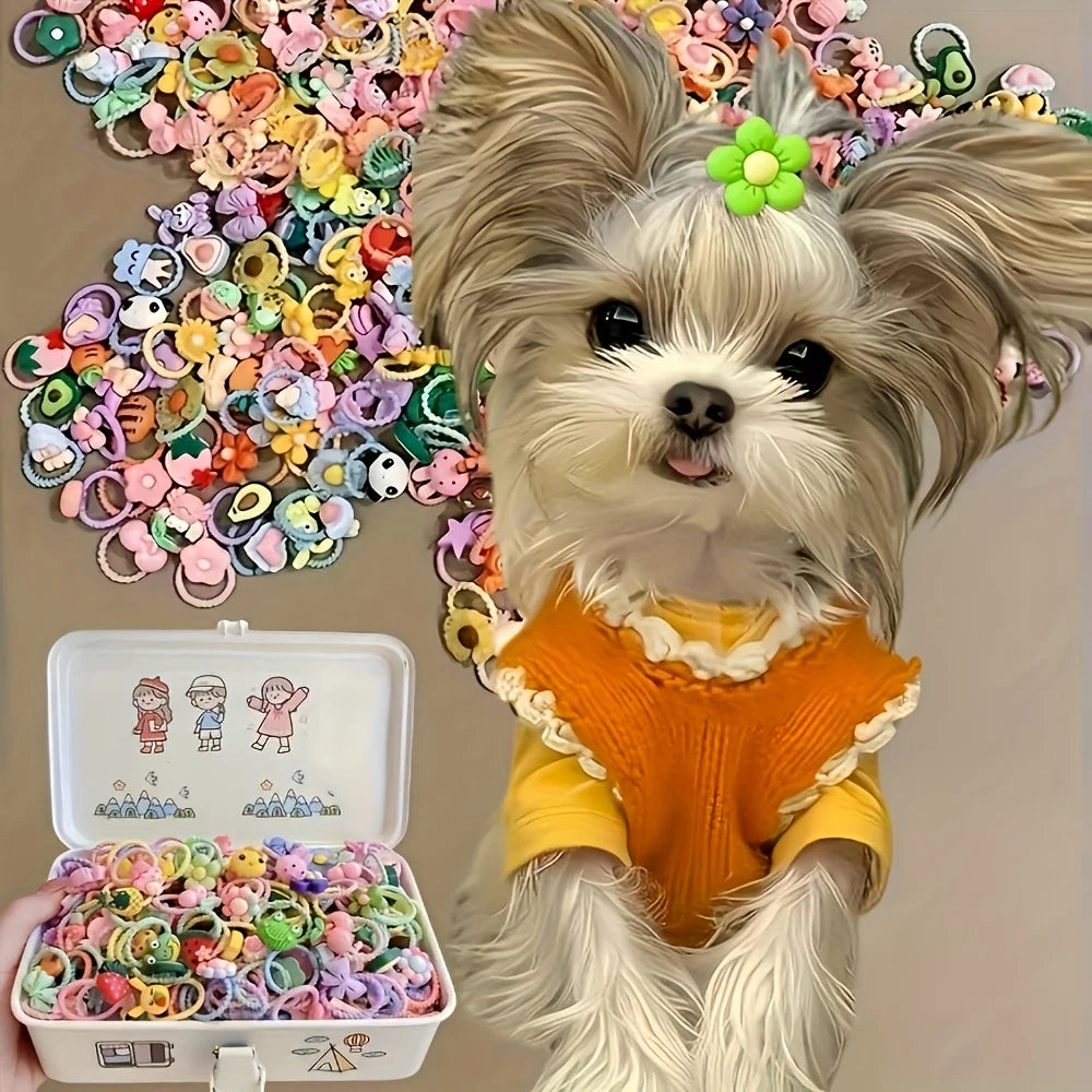 Pet Hair Accessory Set, Cute Designs of Flowers, Bows, Fruits, and Small Animals, Headbands and Hairbands Suitable for Dogs and Cats (Hair Accessories Only, Random Styles and Colors)
