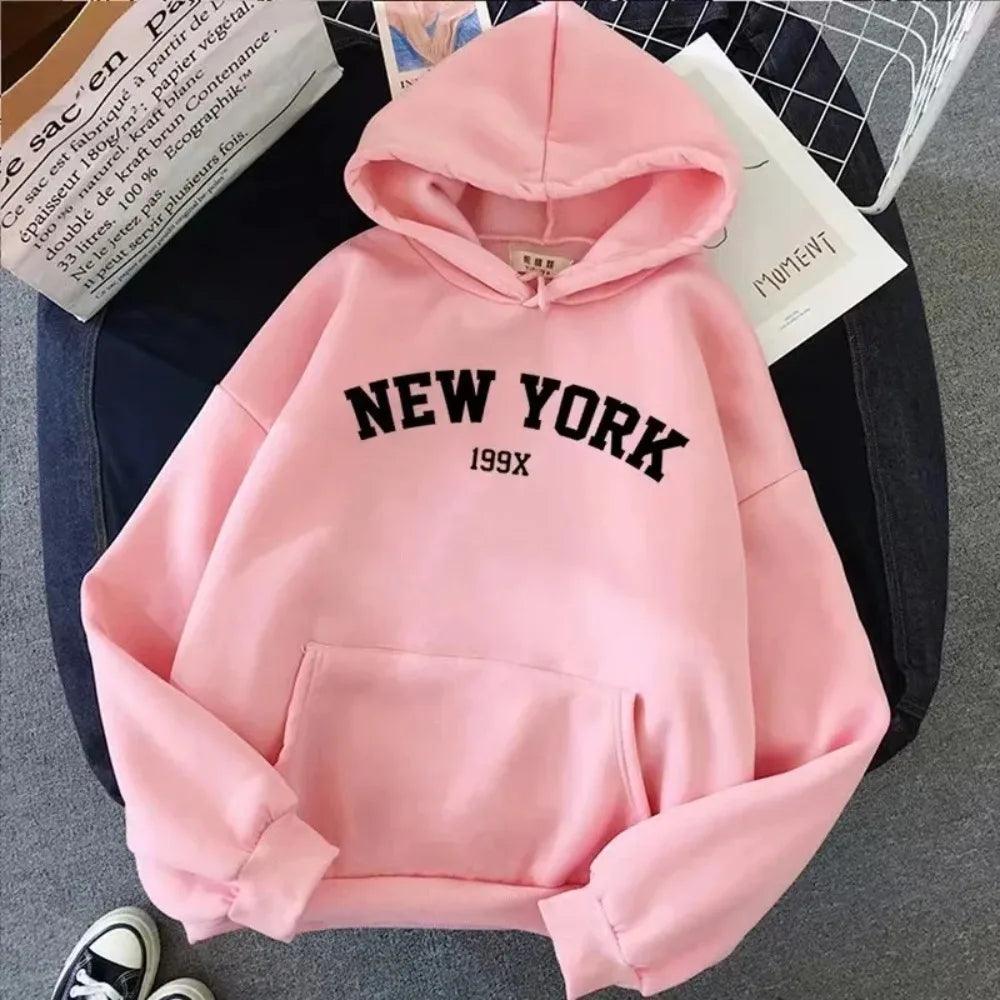 Hoodie Europe and America Sweatshirts for Women New York Letter y2k Autumn Winter   Casual Long Sleeve Pullover with Pockets
