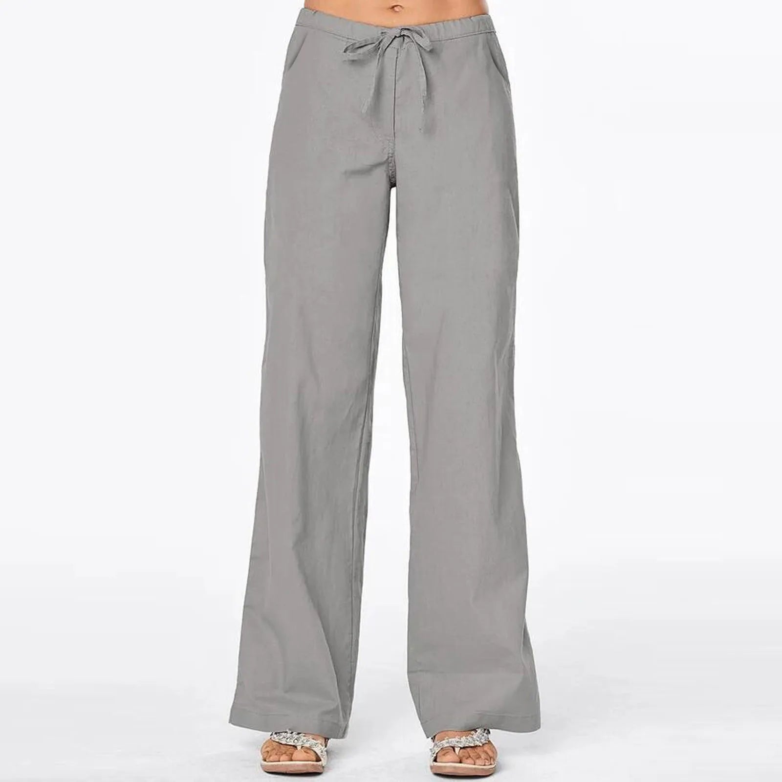 Women Pants Fashion Linen Cotton Solid Elastic Waist Trousers Female Plus Size Ankle-length Trousers Summer Casual Pants