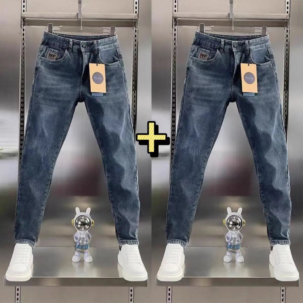 Thick Jeans Men's Slim Fit Spring Autumn Winter Casual Long Pants Cotton Stretch Denim mid Waist Zipper Closure Wear Resistant