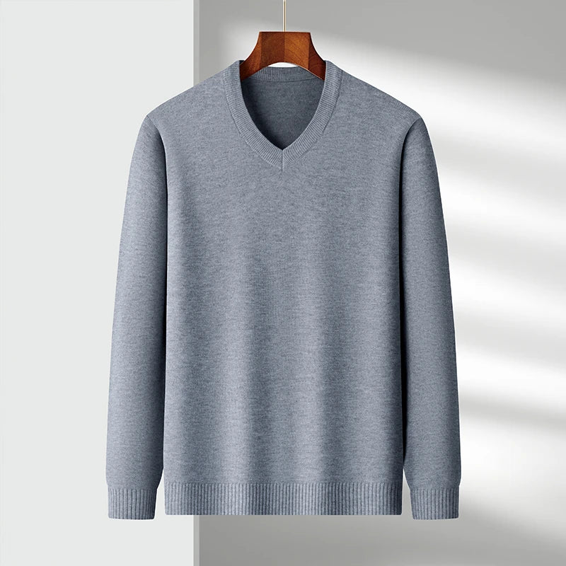 New Sweatwear Men's V Neck Basic Solid Color Sweaters Round Neck Elastic Pullovers Warm Autumn Knitted Oversized Sweater Men