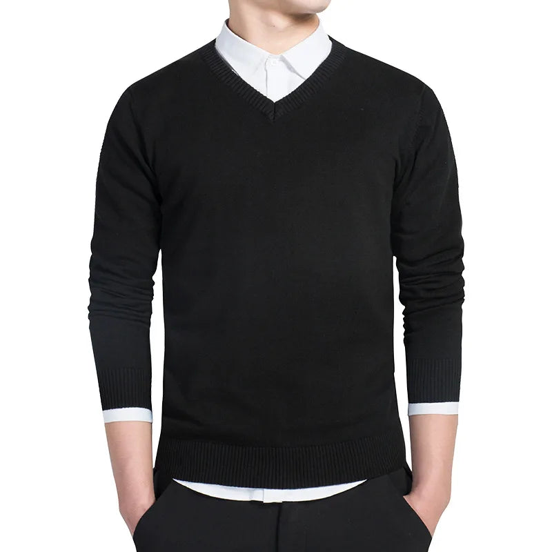 Sweater Men 2026 Autumn Casual Pullovers Men V-Neck Solid Cotton Knitted Brand Clothing Slim Fit Male Sweaters Pull Homme