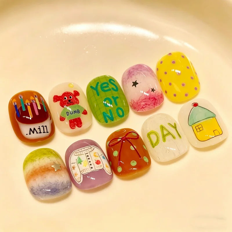30pcs False Nails Unique Trendy Short “bean-shaped” Nails with A Press-on Design High-quality Nails Perfect As A Gift for Girls