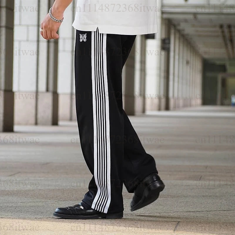 Unisex Embroidery Track Suit Striped Tape Zip‑Up Jacket Pants Set Casual Sportswear Outfit Long Sleeve Athletic Tracksuit Set
