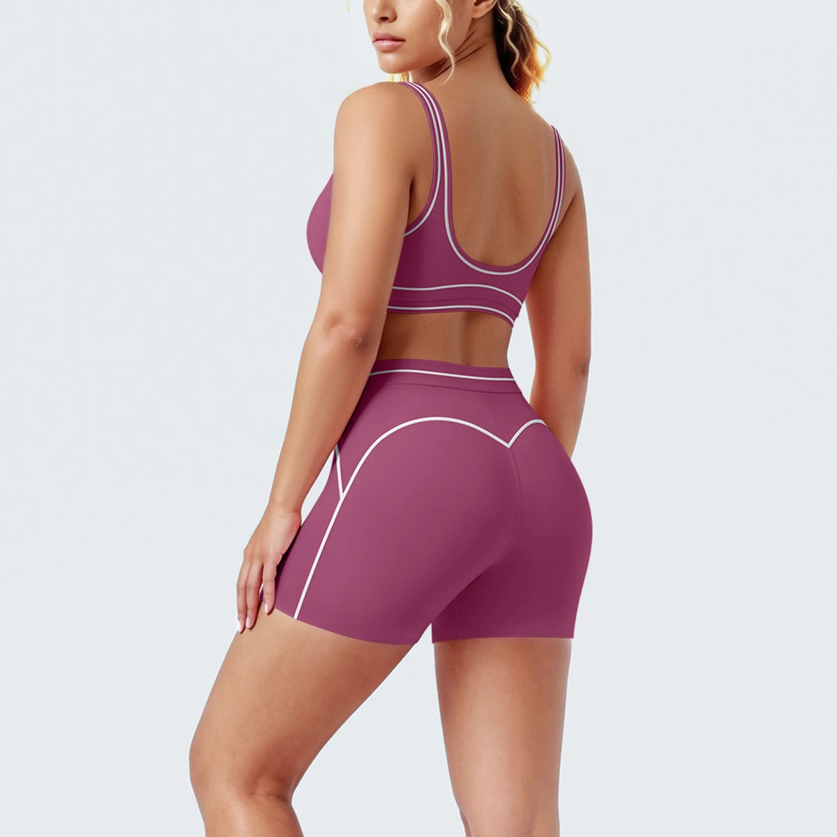 New Woman Yoga Set Color Blocking Sexy Sport Bra Yoga Underwear with Chest Pad High Waist Stripe Running Fitness Shorts Yoga Set