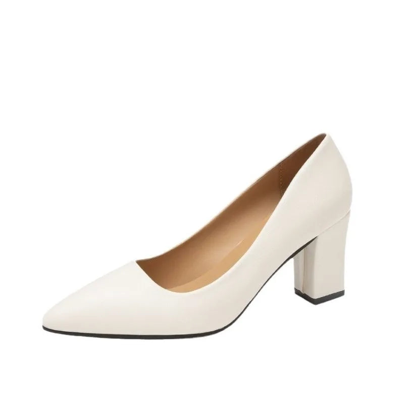 High Heels Women 2025 Summer New Pointed Shallow Mouth Work Shoes Thick Heel Fashion Versatile High Heels
