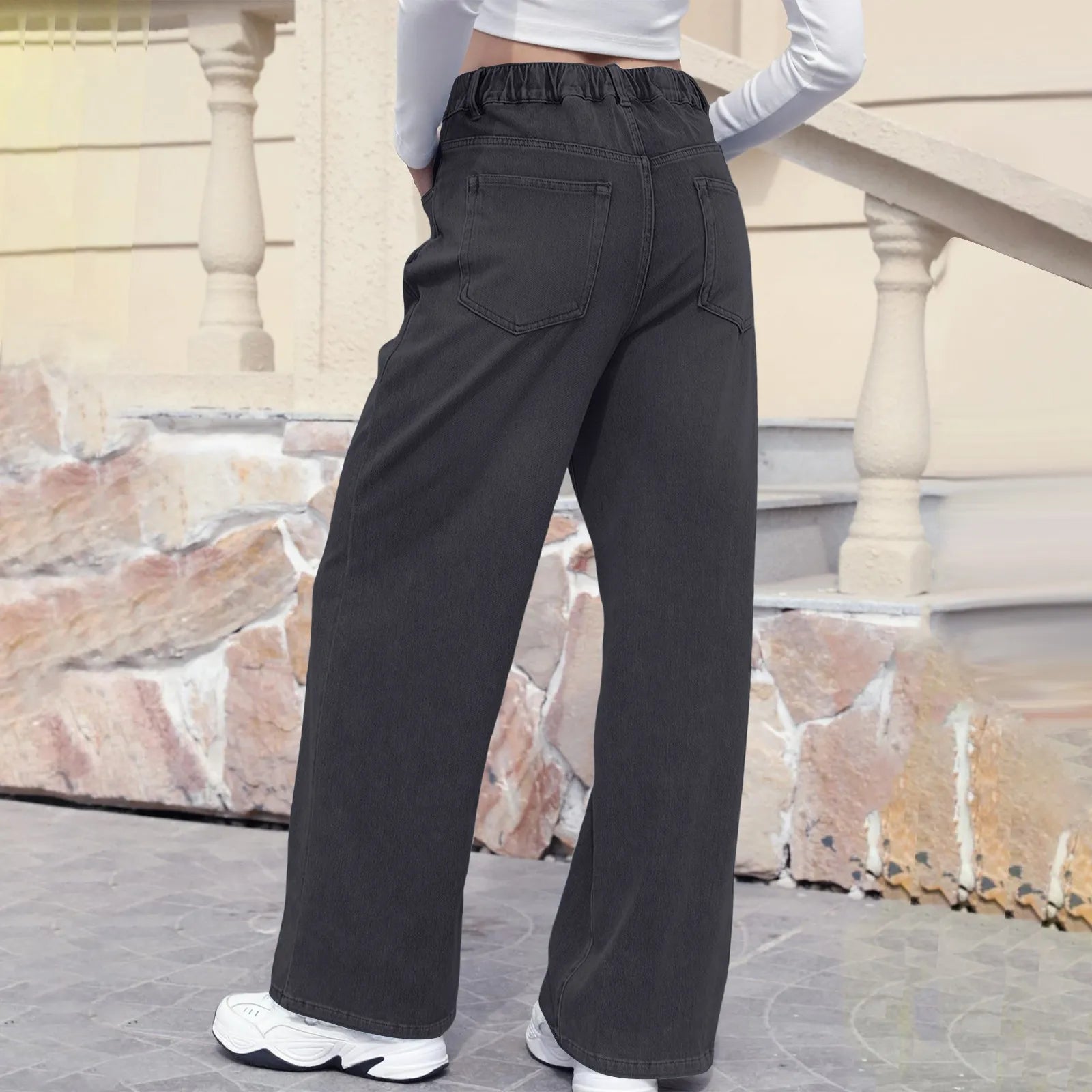 High Waist Draped Straight Jeans