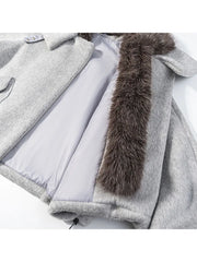 HH Women Fashion Coats Gray Turn-Down Collar Long Sleeves Pockets Decoration Zipper Winter Short Coat Woman Casual Loose Jackets