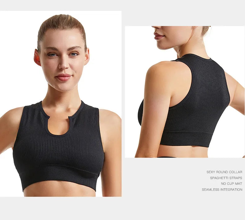 Women's Sleeveless Sports Bra Navel-Leaking with A Chest Pad  Highly Elastic Vest Sexy Stretchy Breathable Bra