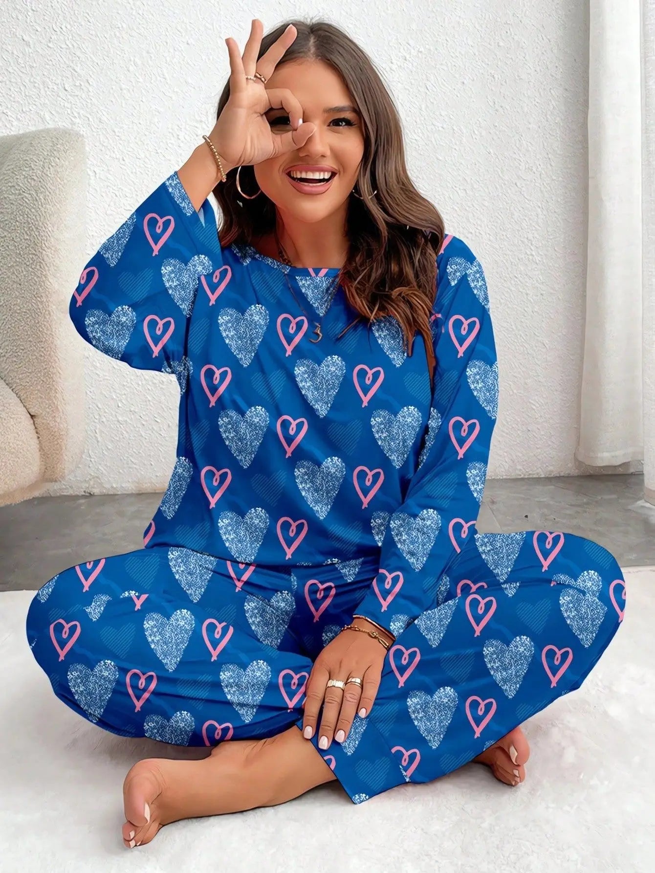 Plus Heart Print Pajama Set