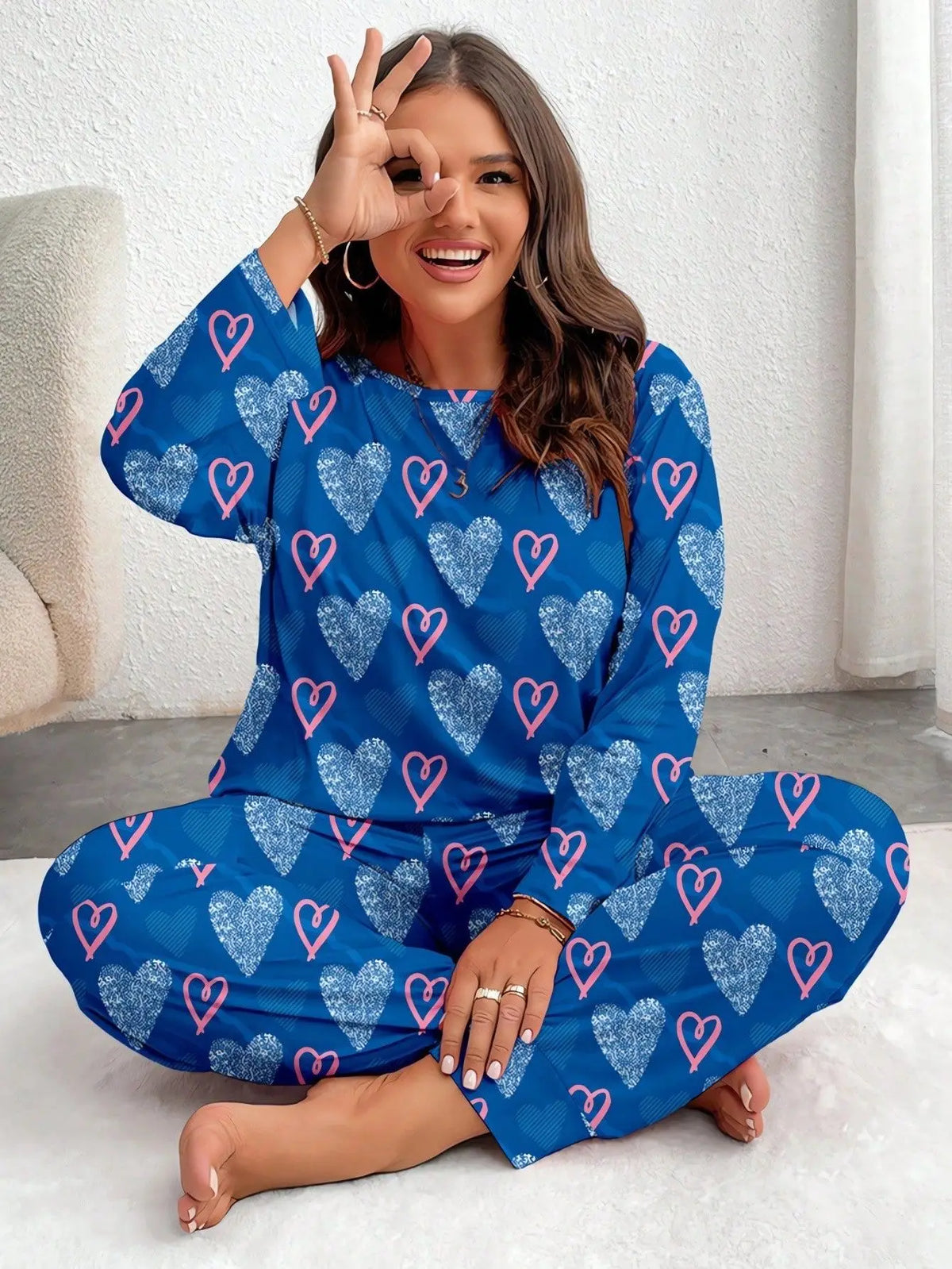 Plus Heart Print Pajama Set