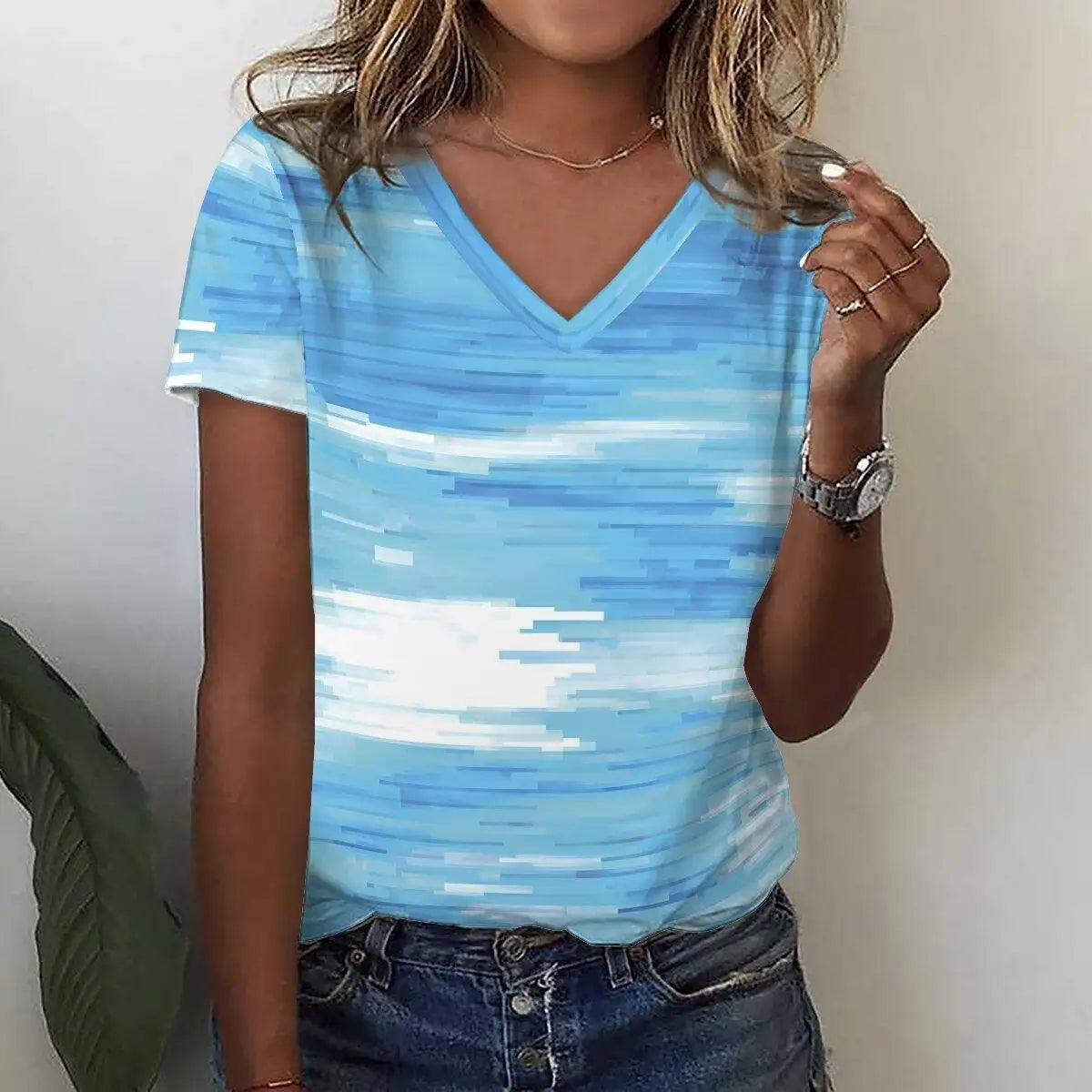 New Women's T-Shirts Funny Stripe Print Top Fashion Simple Pattern T Shirts for Women Summer Leisure Female Clothing Streetwear