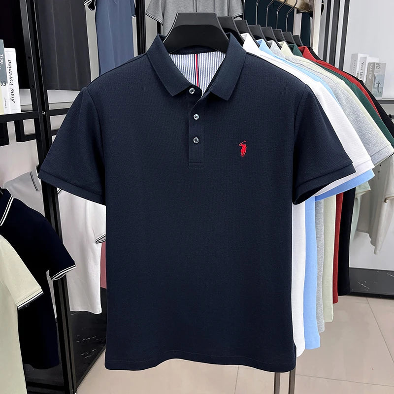100% pure cotton short sleeved men's polo shirt summer fashion high-end brand pony embroidery golf top casual business T-shirt