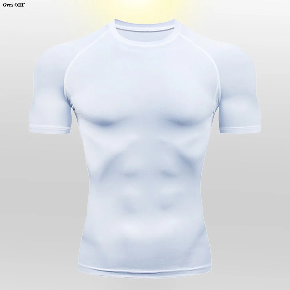 Gym Fitness T Shirt Men's Short Sleeve Summer Boxing Jersey Legging Men Rashguard Compression Pants Quick Dry Tight T-Shirts Men