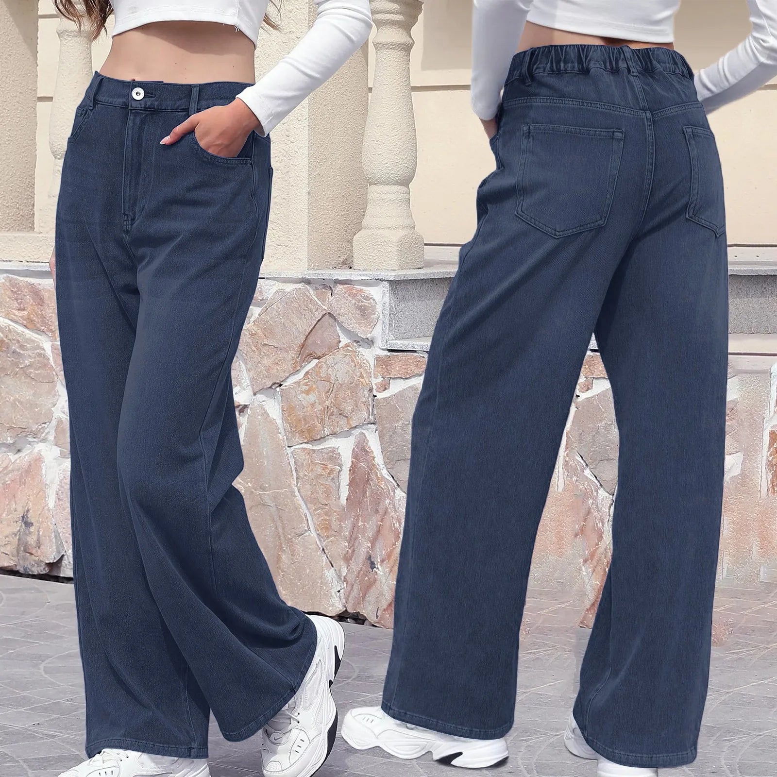 High Waist Draped Straight Jeans