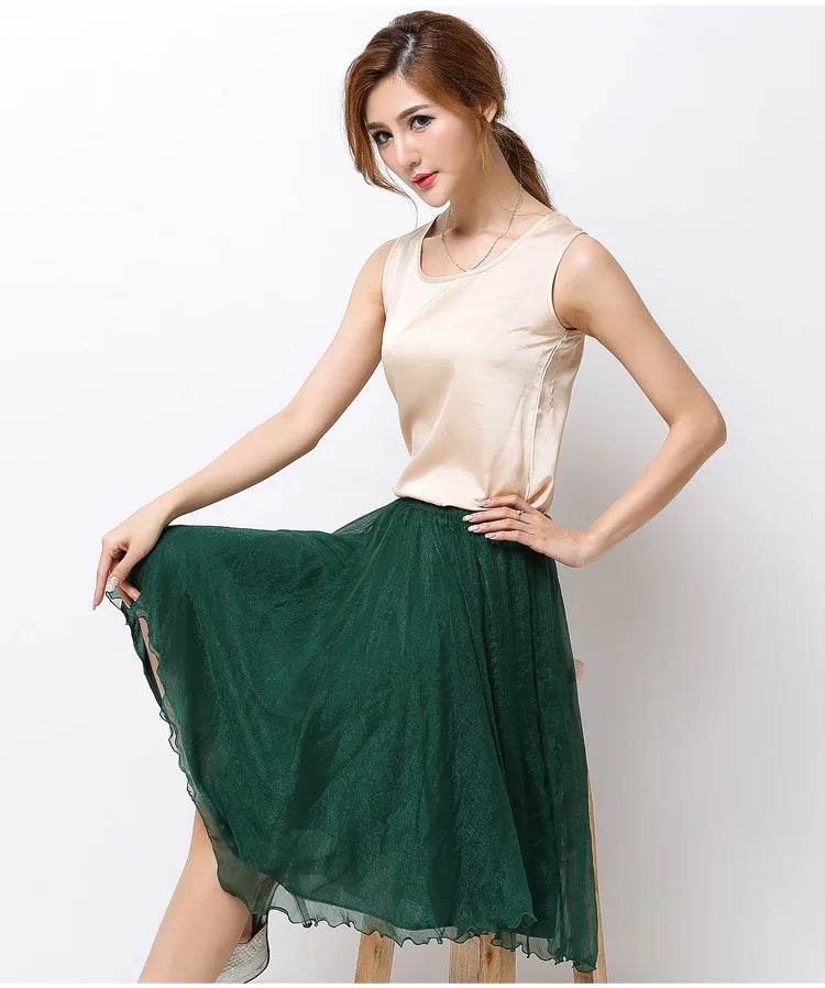 Silk Pleated High Waist Midi
