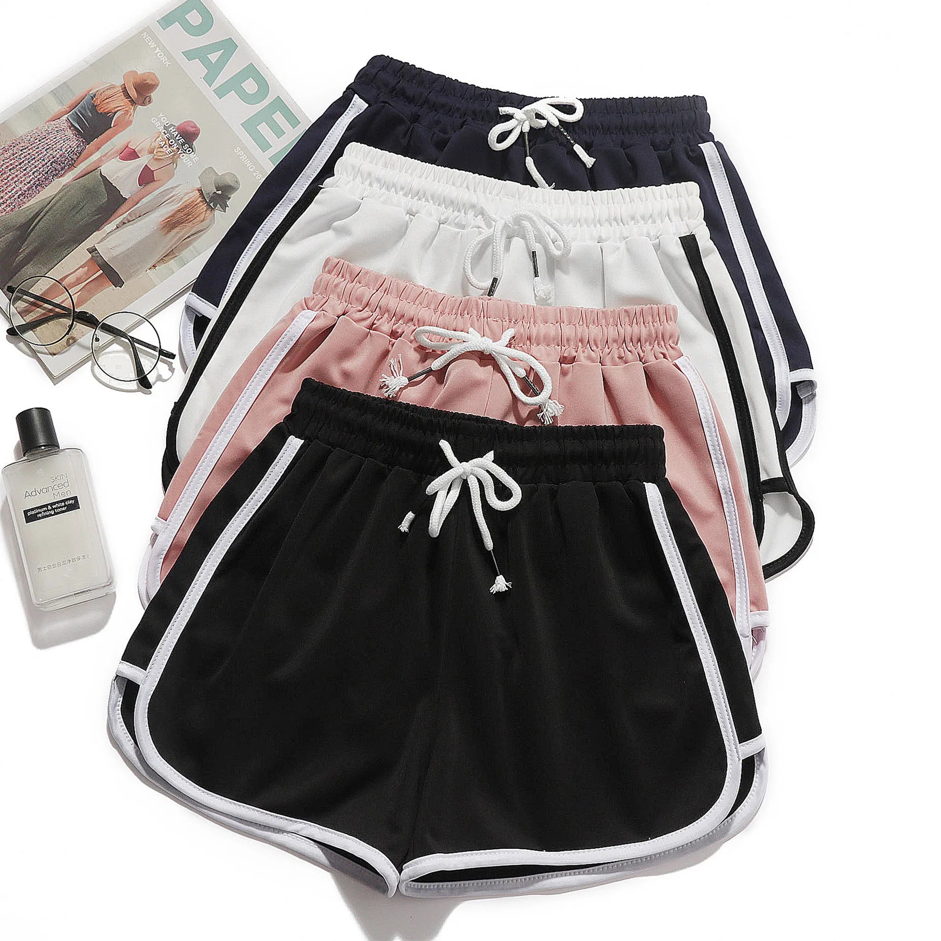 Women yoga Shorts Summer Outer Wear Mid-Waist Casual Loose Straight Pants Lady Stylish Thin Breathable Wide Leg Gym Short Pants