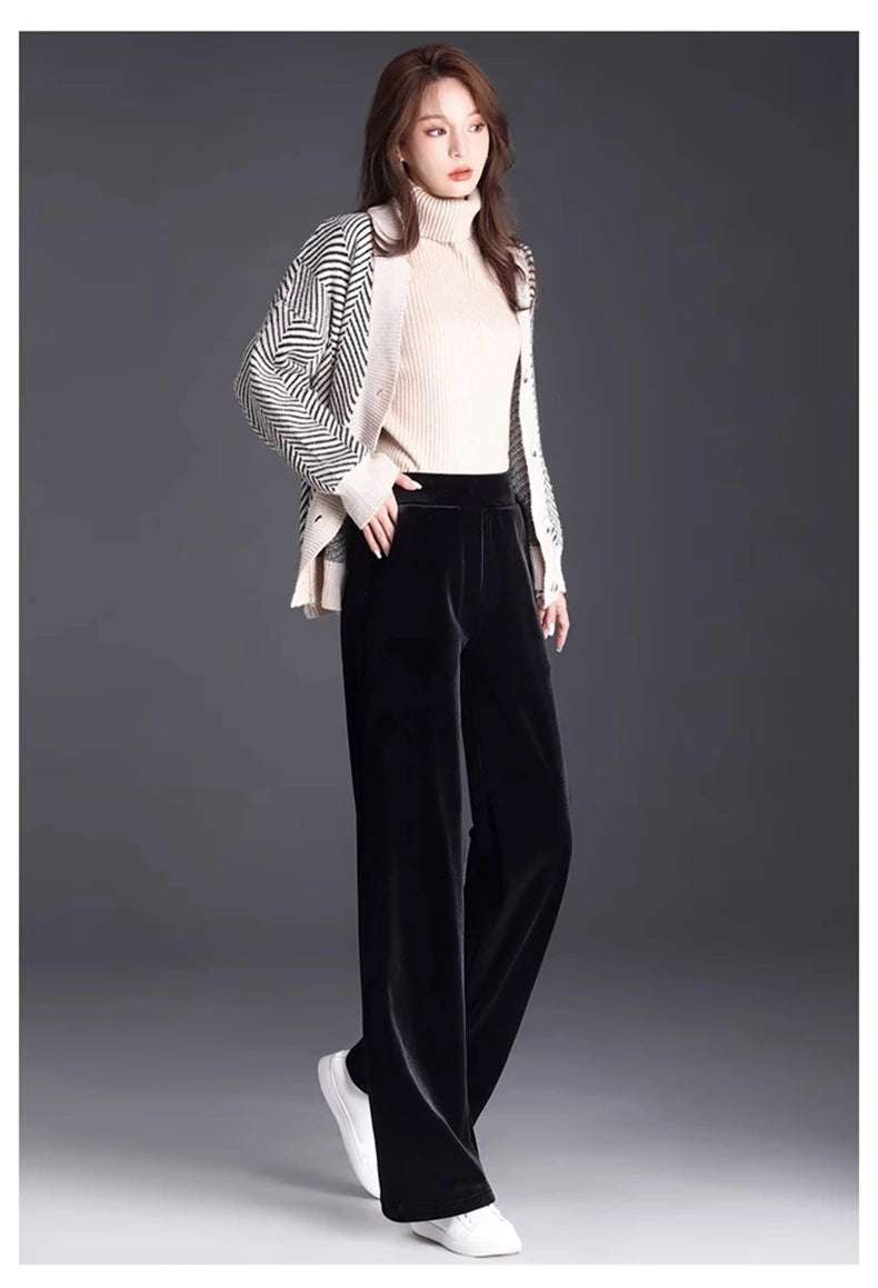 Women's pants with many reviews flared pants ice silk pants wide leg pants, high waisted blue loose straight leg pants 6XL