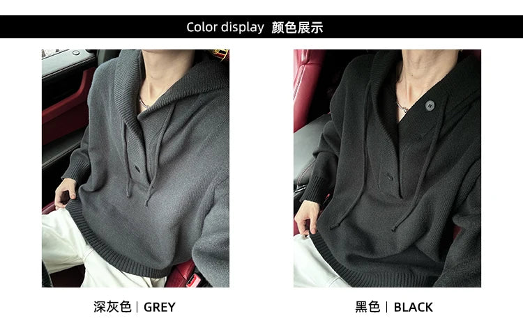 New Autumn Winter Sweaters for Men Loose Trendy Brand Hooded Pullover Sweaters