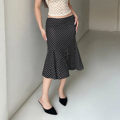 Dot Print Low Waist Skirts Spring Summer Vintage Casual Skirts Women Fashion Midi Skirts
