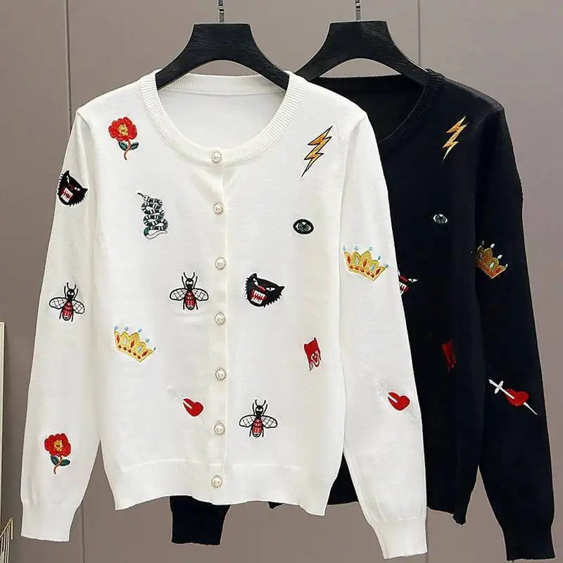 Embroidered Knit Cardigan Sweater