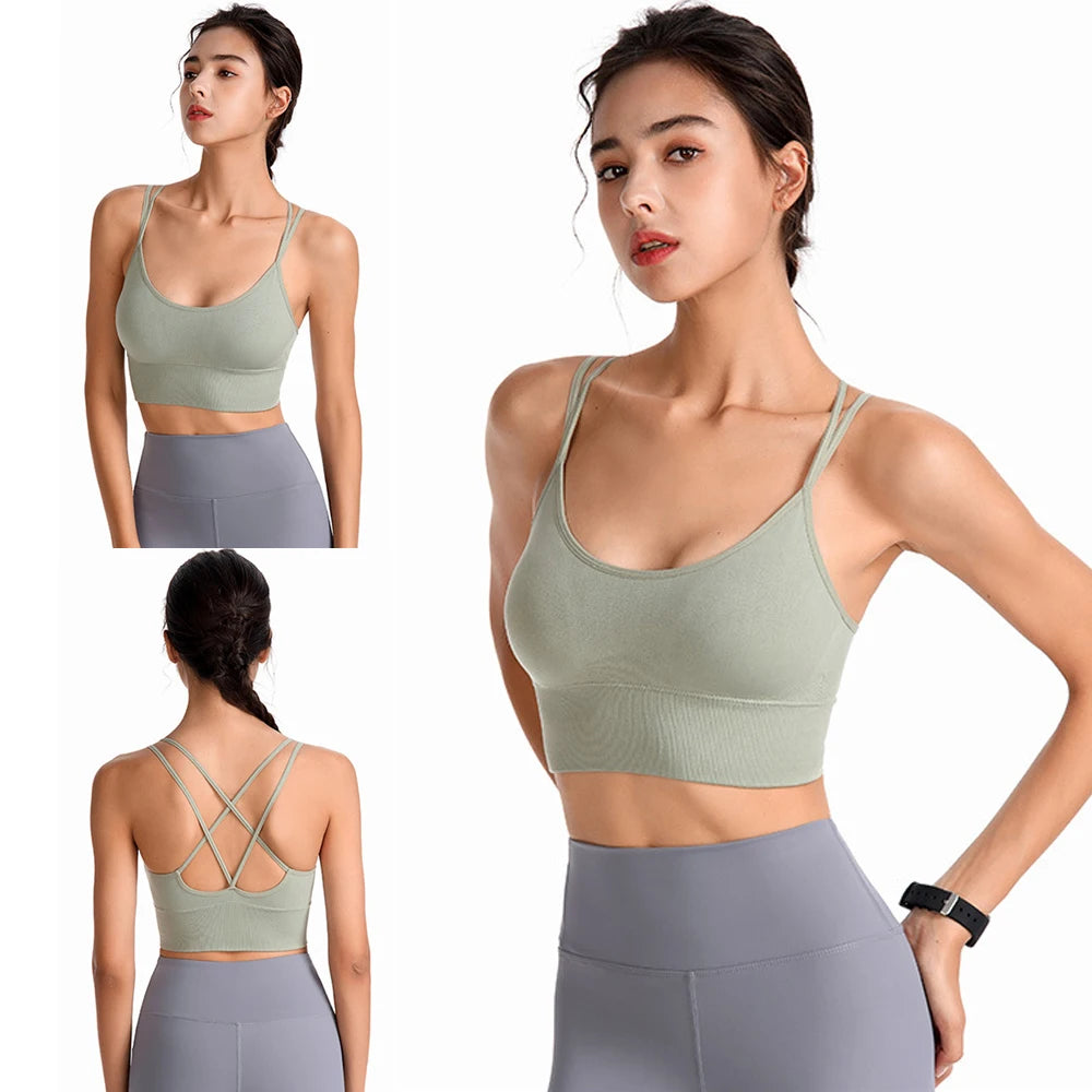 1Pcs Women Sports Bras Seamless Criss Cross Back Sexy Padded Fitness Yoga Vest Gym Running Crop Top Breathable Beauty Bras