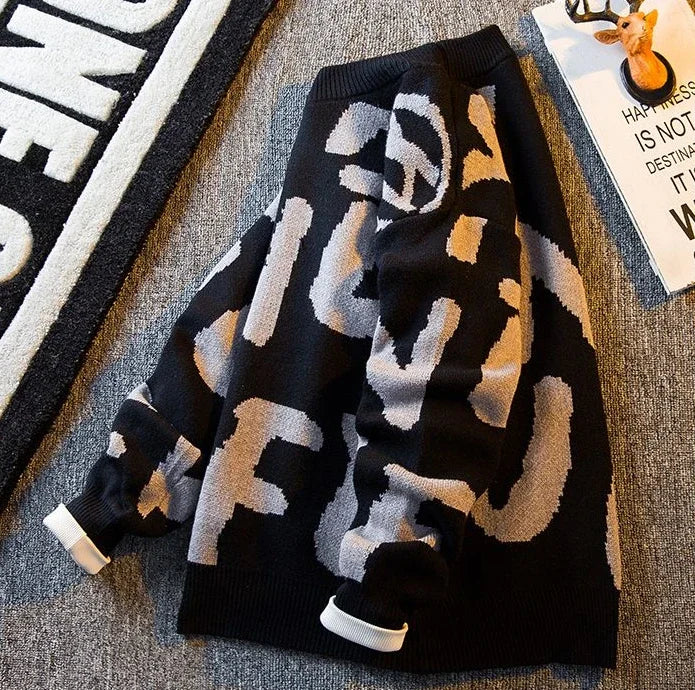 Graphic Knit Crew Pullover Sweater