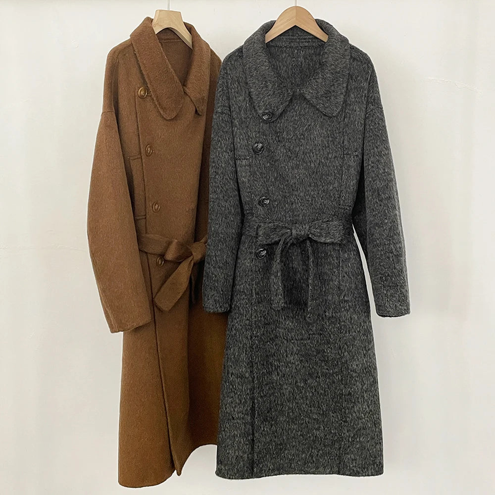 Belted Wool Blend Long Coat