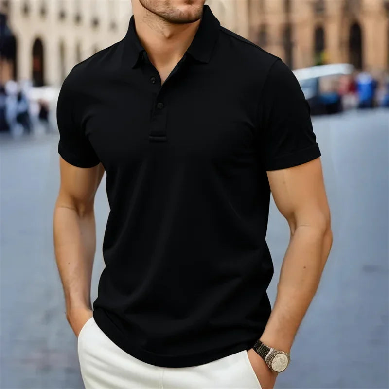 2026 New Men's Casual and Fashionable Simple Collared Short Sleeved Polo Shirt Summer Comfortable Breathable and Versatile Top