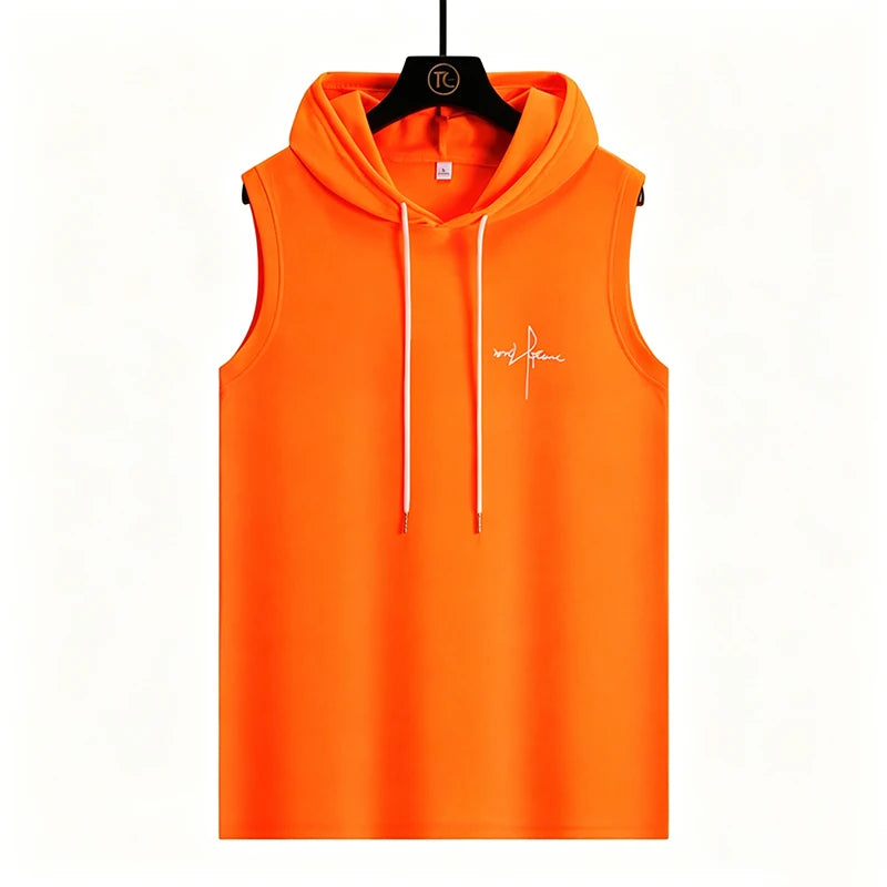 Summer Men‘s Workout Tee Running Training Hooded Sleeveless Gym Fitness Top Fashionable Loose Quick Drying Sports Tank Top
