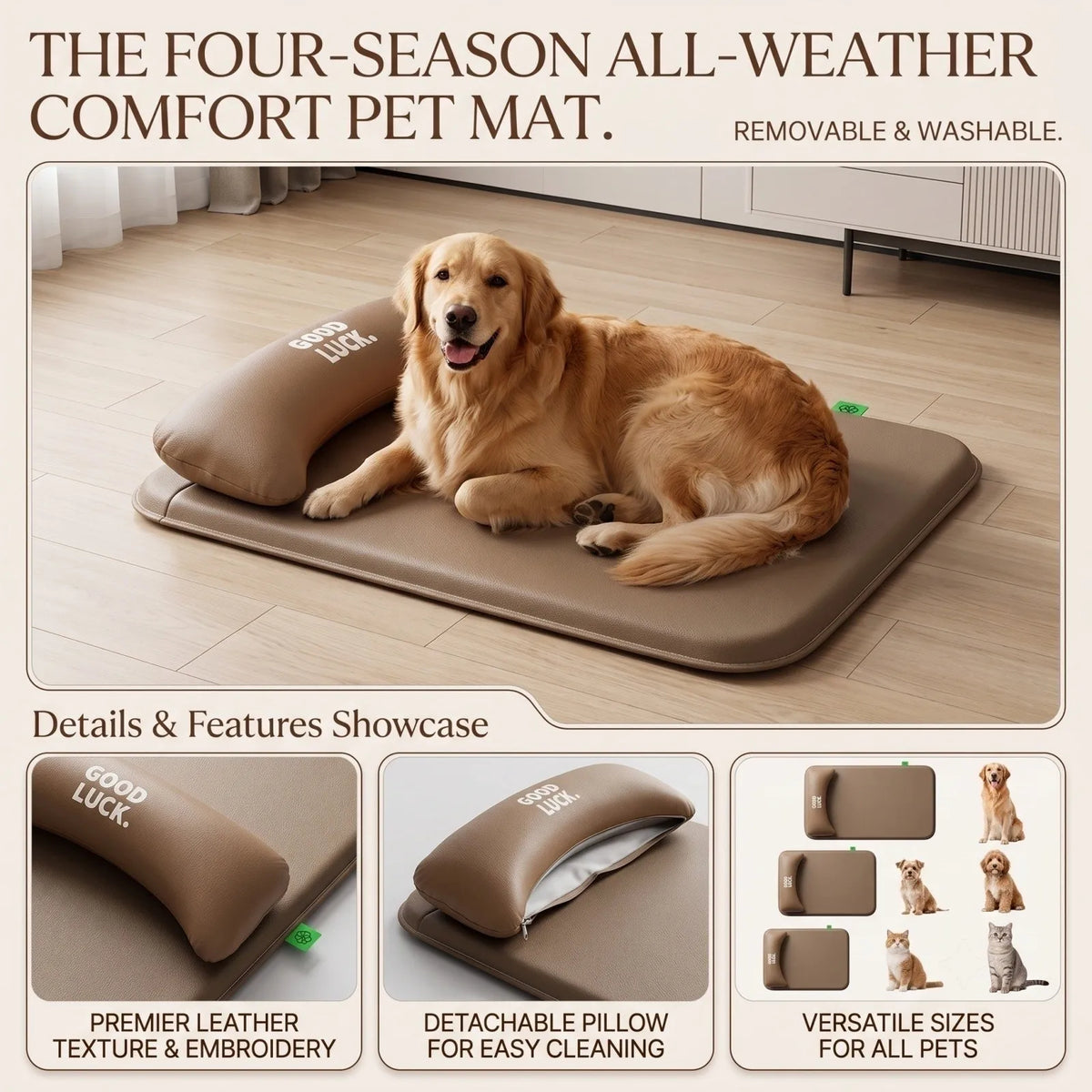 New Pet Bed with Pillow Removable and Washable Pet Mats All-Season Soft Cushion for Dogs and Cats Pet Supplies