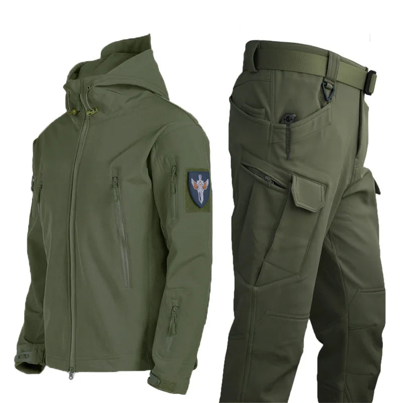 Oulylan SoftShell Tactical Waterproof Jacket Fishing Hiking Camping Climbing Jacket HoodedWinter Autumn Tracksuits Set Men