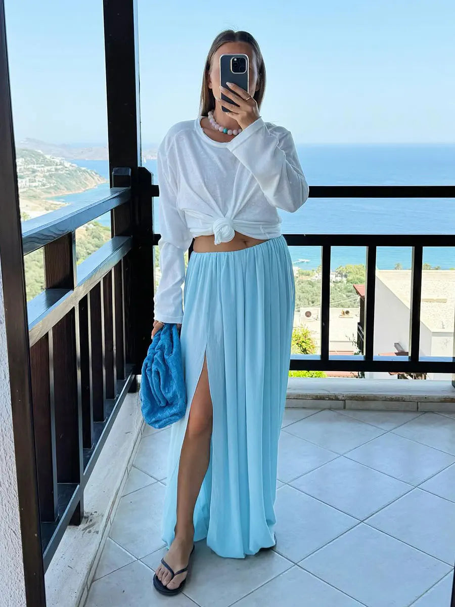 Irregular Skirt for Women Spring Summer New Elegant Street Style Skirt Women's Fashion Loose Ruched Draped Side Split Maxi Skirt