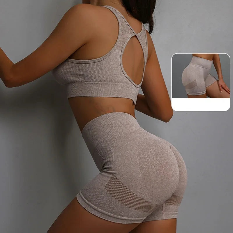 2Pcs Women Yoga Outfit Set Sports Fitness Vest Running Workout Shorts Suit Gym Training Active Wear Handmade Accessory