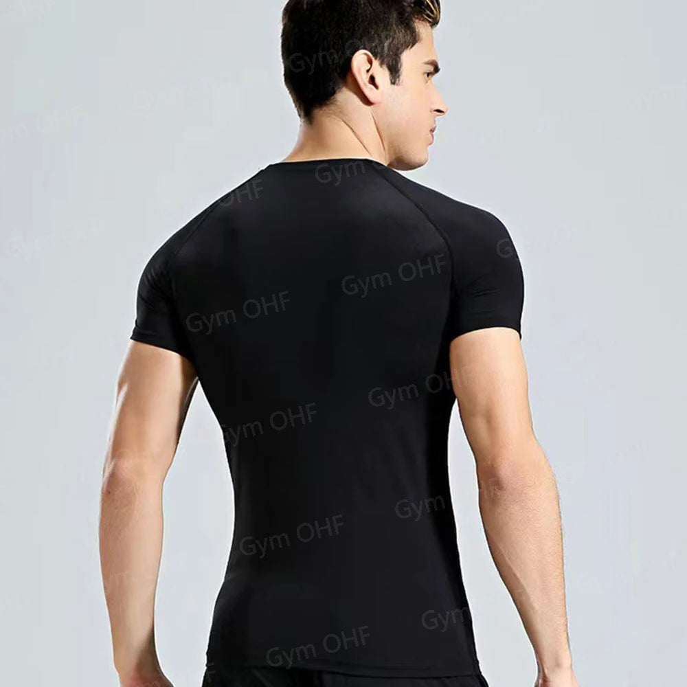 Gym Fitness T Shirt Men's Short Sleeve Summer Boxing Jersey Legging Men Rashguard Compression Pants Quick Dry Tight T-Shirts Men