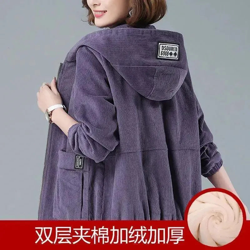 Corduroy Hooded Loose Jacket